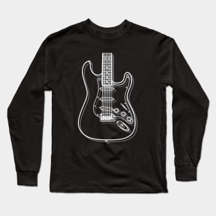 S-Style Electric Guitar Body Outline Dark Theme Long Sleeve T-Shirt